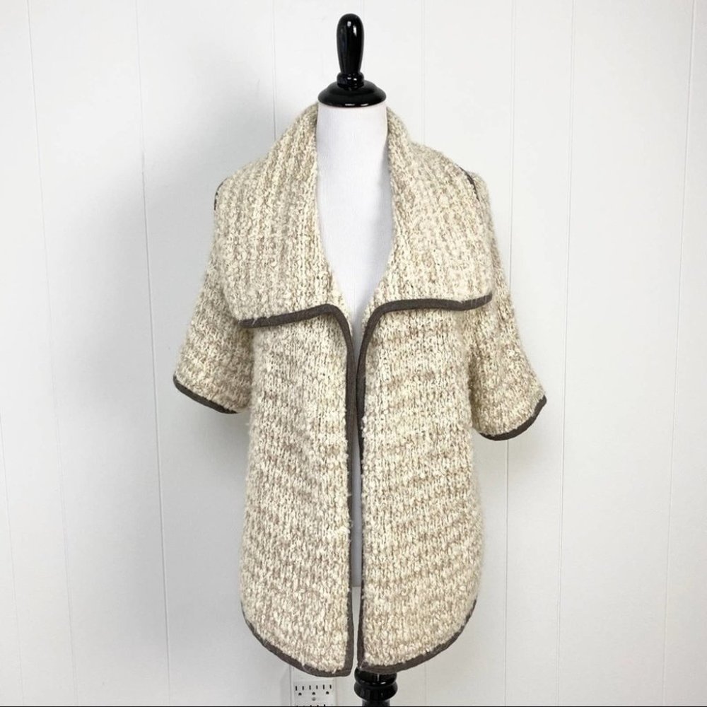 Loft Open Front  Oversized Tan Cardigan Wool Mohair Alpaca Blend